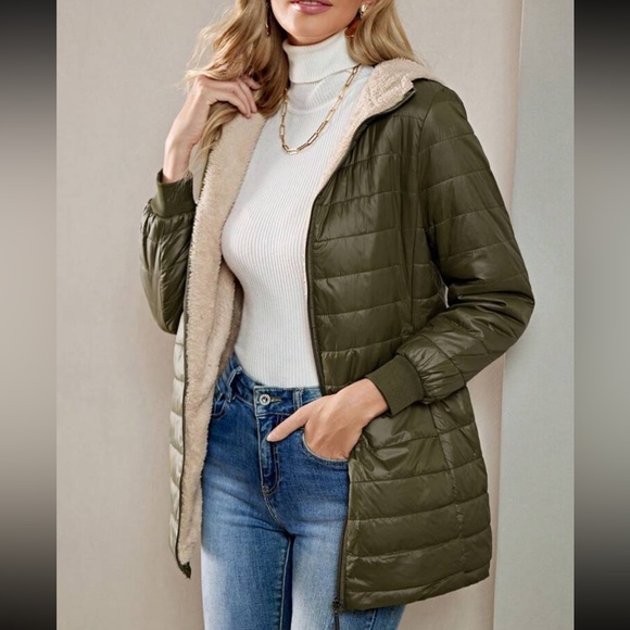 Luxe quilted teddy lined hooded jacket - Picture 1 of 16